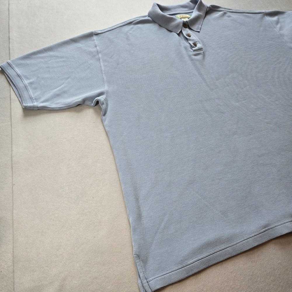 Tommy Bahama Mens XXL Light Blue Silk Cotton Ribbed Polo Shirt Coastal